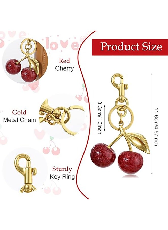 Flushrenic Cherry Keychain,Glitter Cherry Bag Charm with Key Ring and Clip,Sparkling Resin & Metal Accessory for Purses and Bags,Mothers Day Birthday Ideas - Image 2