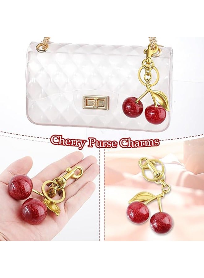 Flushrenic Cherry Keychain,Glitter Cherry Bag Charm with Key Ring and Clip,Sparkling Resin & Metal Accessory for Purses and Bags,Mothers Day Birthday Ideas - Image 3