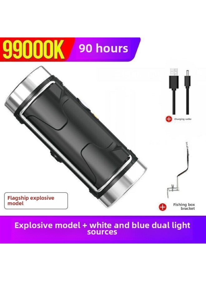 Fishing Lamp Water Drift Super Bright Strong Light Xenon High Power Waterproof Blue Light White Light Flashlight Wild Table Fishing Night Fishing Lamp-Color:White And Blue Double-headed Fishing Lamp + Fishing Box Bracket - Image 1