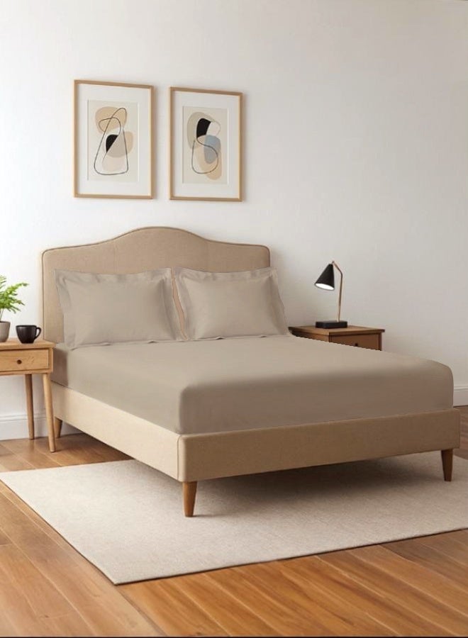 Pizuna Pure Combed Cotton Double Fitted Sheet 140x200 cm Simply Taupe, 400 Thread Count Cool Luxury Soft 100% Long Staple Cotton Sateen Weave, 40cm Deep Pocket Bedsheet with 2 pillowcase (Fitted Sheet) - Image 1
