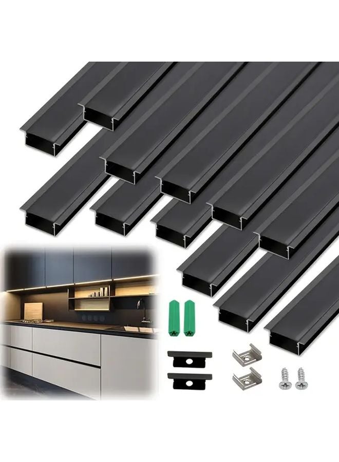 12 Pack Black Aluminum U Shape LED Strip Light Channel With Diffuser Cover - Image 1