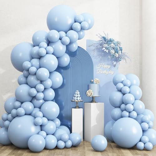 RUBFAC 135pcs Light Baby Blue Balloons Different Sizes 18 12 10 5 Inch for Garland Arch Latex Pastel Blue Balloon for Baby Shower Gender Reveal Birthday Party Wedding Decorations - Image 1