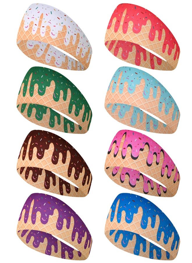 meiqidi 8 Pack Ice Cream Baseball Headband for Men & Women - Athletic Elastic Sweatbands Wicking Headbands for Baseball, Basketball, Football, Tennis, Gym - Sports Wristbands & Headbands for Adults Teens - Image 1