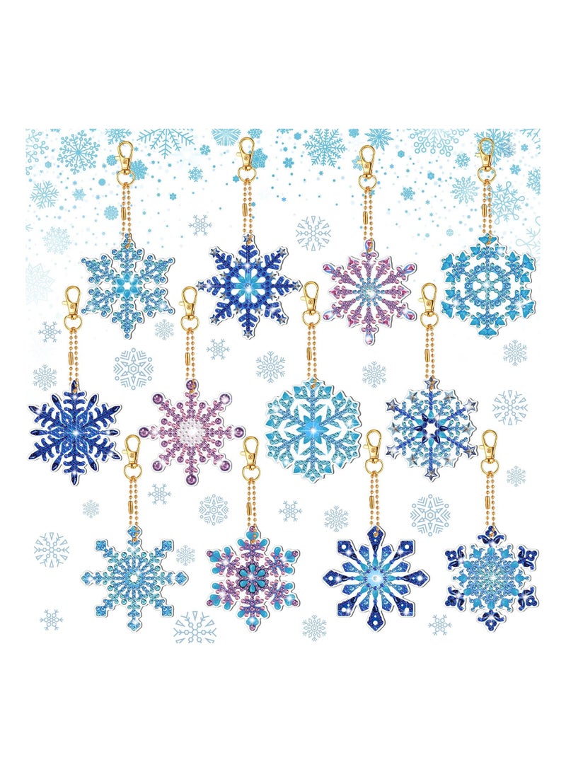 Y&D 12 Pcs 5D Snowflake Diamond Painting Keychain Full Drill Making Key Rings Art Keychains Pendant DIY Accessories  - Image 1