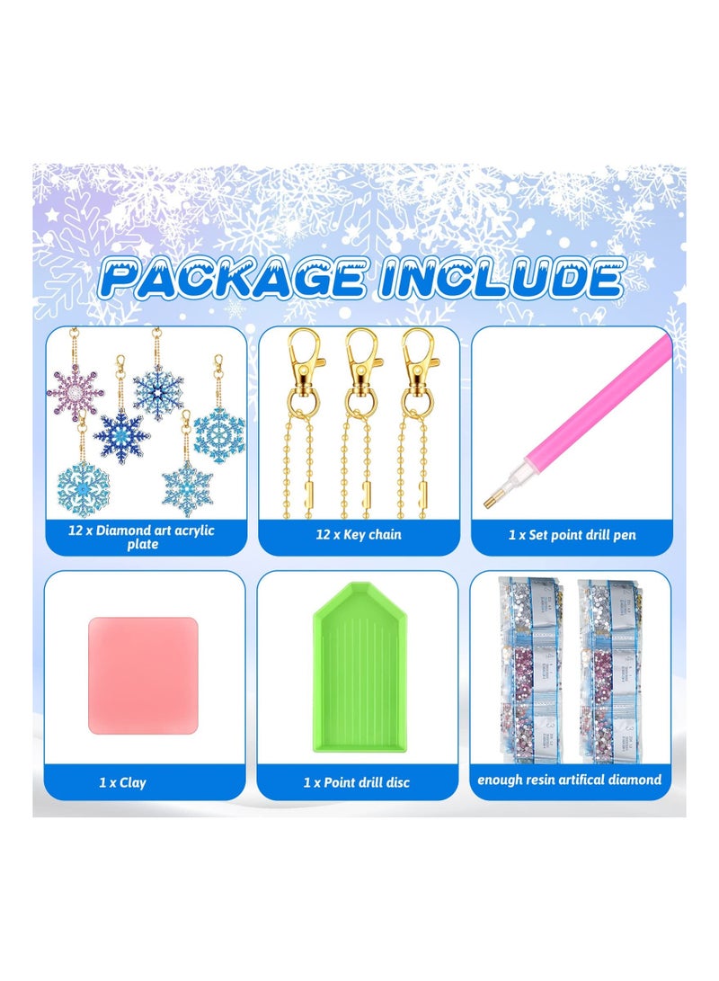 Y&D 12 Pcs 5D Snowflake Diamond Painting Keychain Full Drill Making Key Rings Art Keychains Pendant DIY Accessories  - Image 5