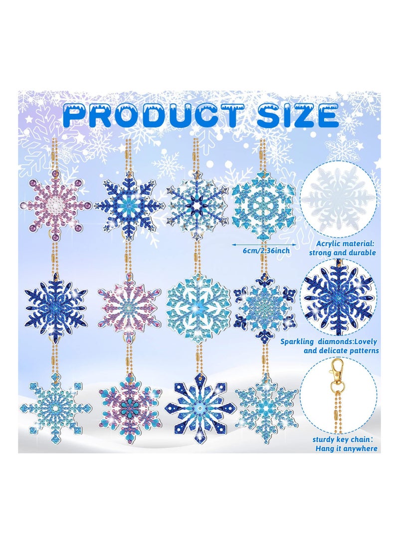 Y&D 12 Pcs 5D Snowflake Diamond Painting Keychain Full Drill Making Key Rings Art Keychains Pendant DIY Accessories  - Image 4