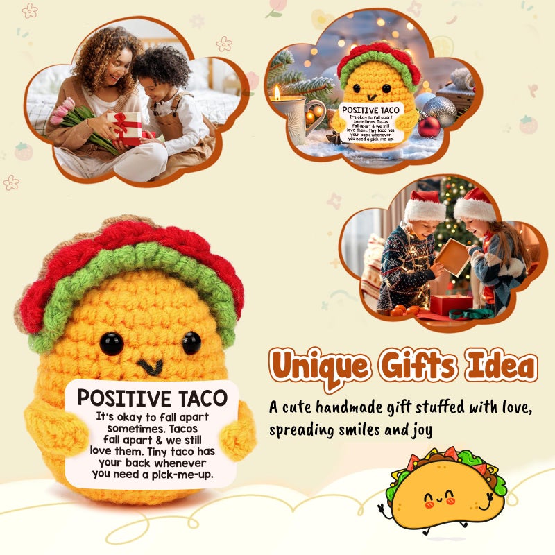 LuoHere Positive Crochet Taco Birthday Gifts for Women Men Easter Basket Stuffers Essentials Adult Kids Son Mom Dad Daughter Sister Friend Coworkers Self Care Emotional Inspirational Support - Image 5