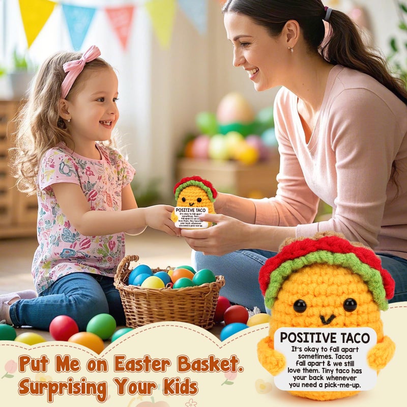 LuoHere Positive Crochet Taco Birthday Gifts for Women Men Easter Basket Stuffers Essentials Adult Kids Son Mom Dad Daughter Sister Friend Coworkers Self Care Emotional Inspirational Support - Image 4