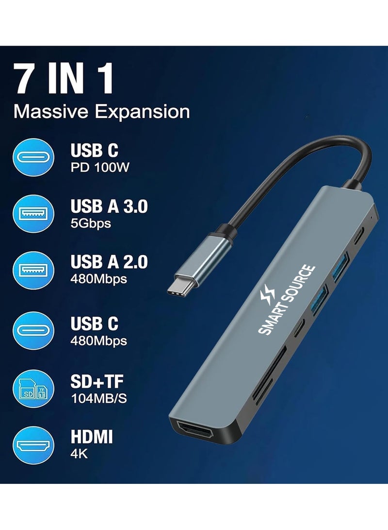 SMART SOURCE SMART SOURCE 7-in-1 USB C Hub Multiport Adapter with 4K HDMI, USB 3.0/USB 2.0 Ports, 2 USB-C Ports, SD & MicroSD Card Reader – Type-C Docking Station for MacBook Pro/Air, iPad Pro, Windows Laptops, Tablets & Phones - Image 3
