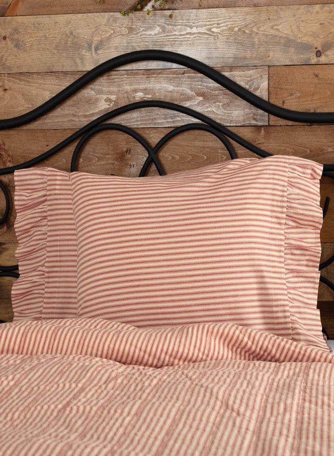 في أتش سي براندز طقم أغطية وسائد من القطن المخطط من VHC Brands Sawyer Mill، مقاس 21×30، لون أحمر ريفي - Image 2