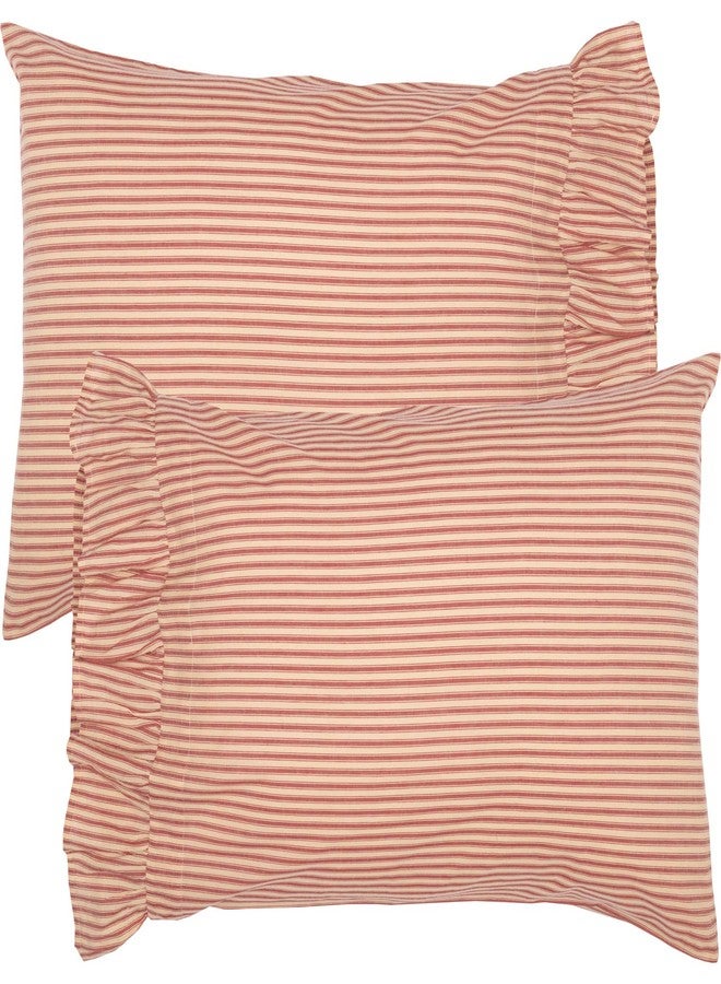 في أتش سي براندز طقم أغطية وسائد من القطن المخطط من VHC Brands Sawyer Mill، مقاس 21×30، لون أحمر ريفي - Image 1