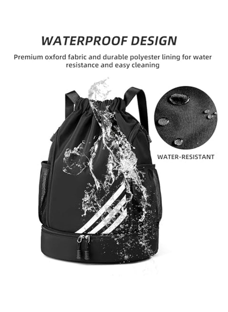 Auger Drawstring Backpack, Sport Gym Bag，Waterproof Travel Bag, Large Oxford Gym Bag, Student Backpack, Durable Sports Ball Bag with Shoe Compartment, Suitable for Sports Beach Yoga Gym Backpack for Women Men - Travel Swim Riding - Image 4