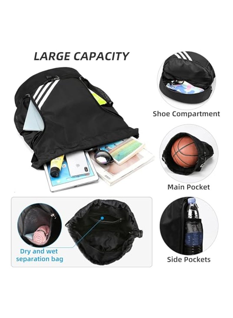 Auger Drawstring Backpack, Sport Gym Bag，Waterproof Travel Bag, Large Oxford Gym Bag, Student Backpack, Durable Sports Ball Bag with Shoe Compartment, Suitable for Sports Beach Yoga Gym Backpack for Women Men - Travel Swim Riding - Image 3