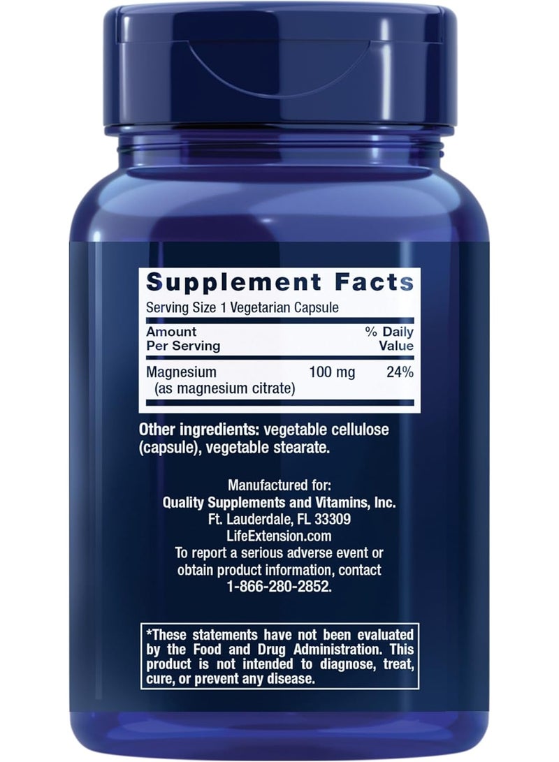 Life Extension Magnesium Citrate 100 mg Vegetarian Capsules, Blue, 100 Count - Image 2