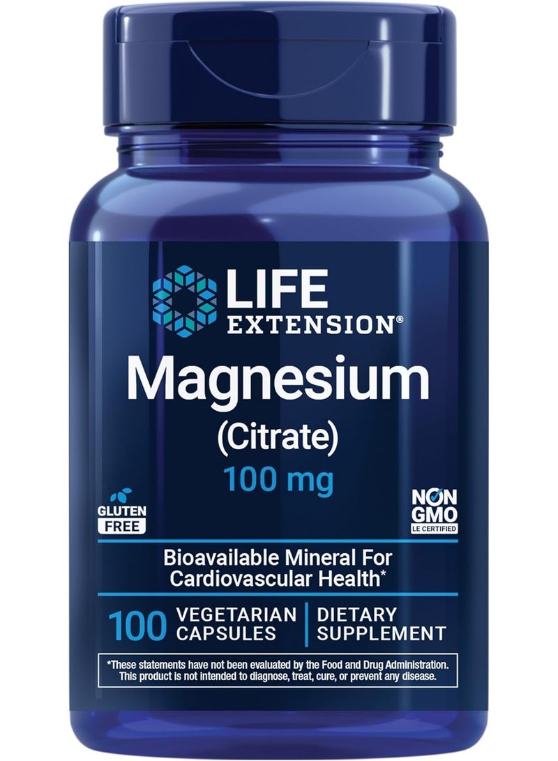 Life Extension Magnesium Citrate 100 mg Vegetarian Capsules, Blue, 100 Count - Image 1