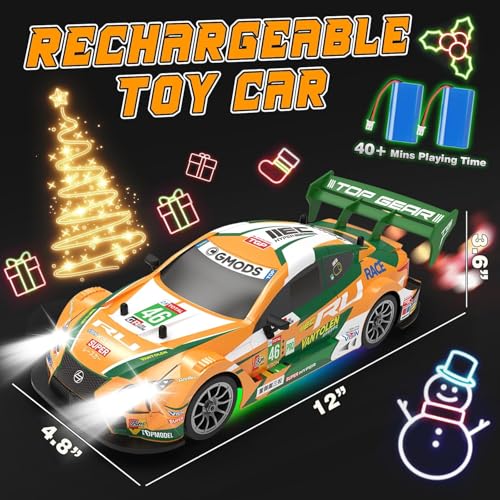 FEXXA RC Drift Car, 1:16 Scale Remote Control Car, 4WD 40KM/H High Speed RC Racing, 2.4GHz Electric Sport Driftings with Headlight, Drifting Tires and Racing Tires for Adults (Yellow+Green) - Image 2