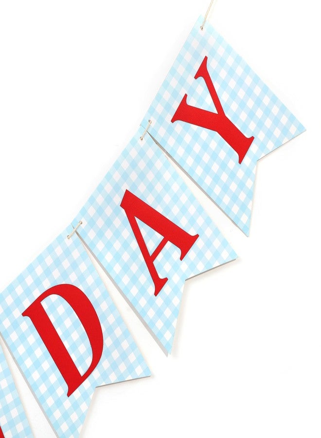 Agkvw Blue and red Happy Birthday Banner - Happy 1st Birthday decorations, Blue Gingham with Red Letters Happy Birthday Banner - Image 5
