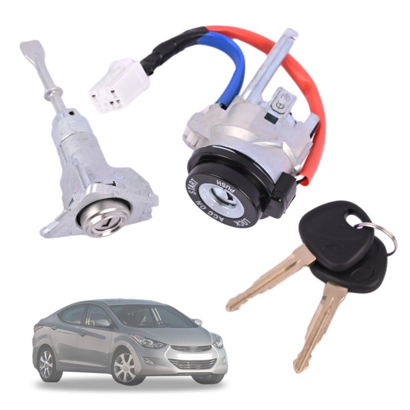 مجموعة أسطوانة قفل السيارة Getfarway كاملة 819703XA00 819103XA00 متوافقة مع هيونداي إيلانتر 2011 2012 2013 2014 2015 18L 20L 1 مفتاح إشعال 1 قفل باب أمامي يسار 2 مفتاح عالمي