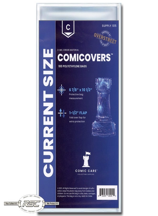 ComiCovers Current Polyethylene Comic Book Bags 6-7/8" x 10 1/2" Plus 1 1/2" Flap