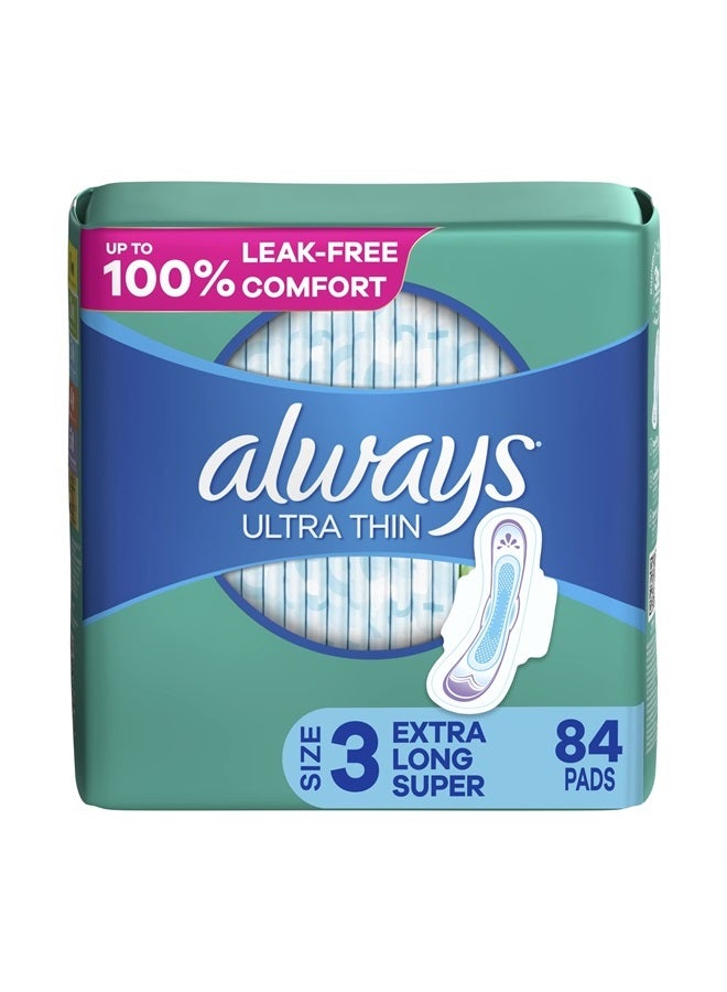 Always Ultra Thin Feminine Pads For Women, Size 3 Extra Heavy Long Absorbency, Multipack, With Wings, Unscented, 28 Count (Pack of 3) - Image 1