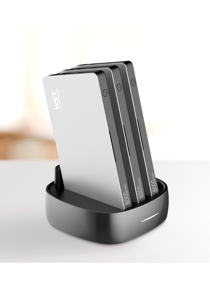 WST WST Powerbanks Charger Station 3in1 Portable Battery Pack Built In Cable Compatible with Lightning USB-C Micro USB Fast Charging Compact Slim 8000mAh Compatible with iPhone Samsung iPad (Silver)  - Image 1