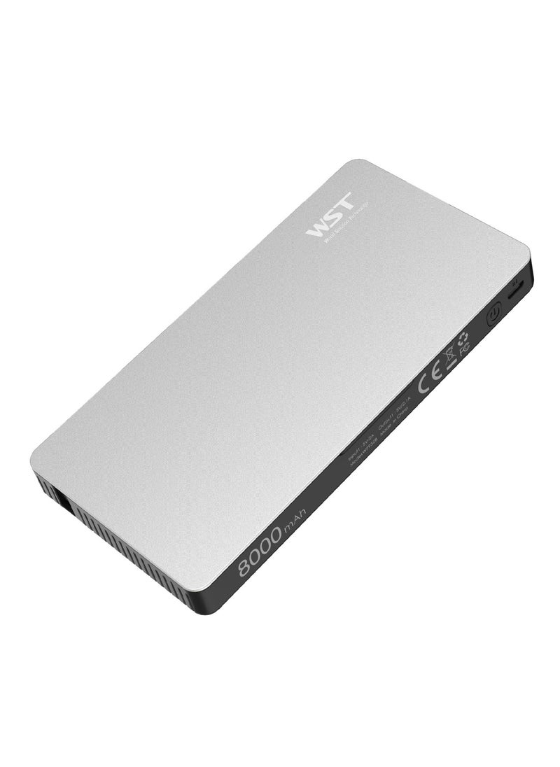 WST WST Powerbanks Charger Station 3in1 Portable Battery Pack Built In Cable Compatible with Lightning USB-C Micro USB Fast Charging Compact Slim 8000mAh Compatible with iPhone Samsung iPad (Silver)  - Image 2