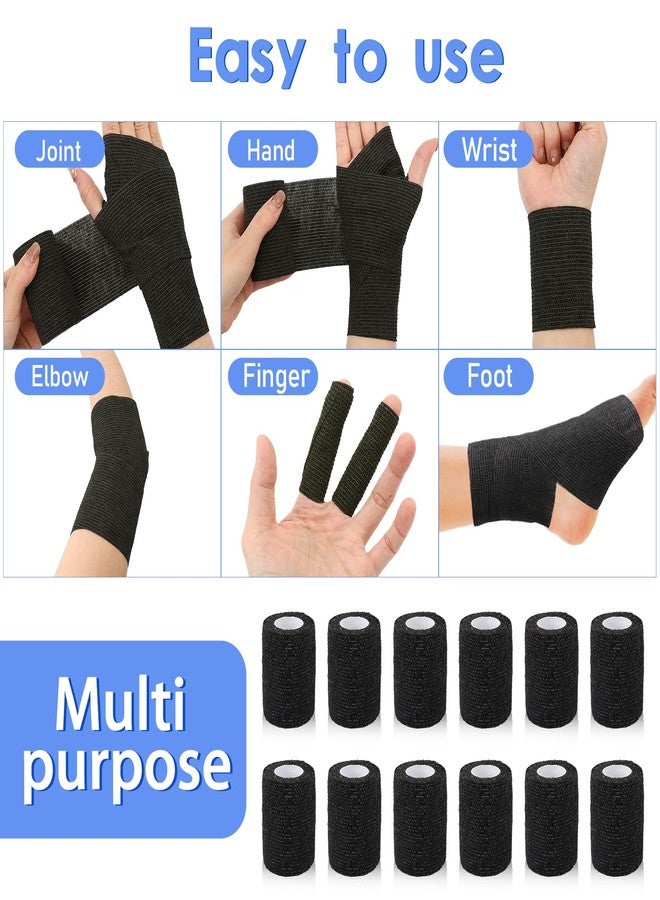 Vabrloy Black Self Adhesive Bandage Wrap,12 PCS 4" x 5 Yards Elastic Adhesive Tape for Sports,Elastic,Self Stick,Stretch,Breathable Cohesive Bandage for Wrist Ankle Knee Leg First Aid Sprains Swelling - Image 5