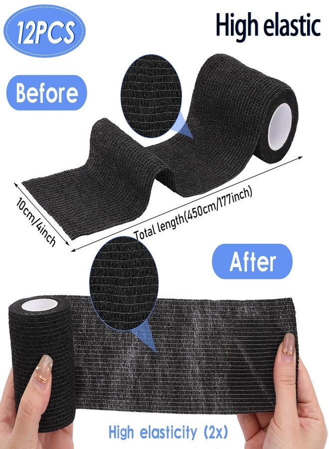 Vabrloy Black Self Adhesive Bandage Wrap,12 PCS 4" x 5 Yards Elastic Adhesive Tape for Sports,Elastic,Self Stick,Stretch,Breathable Cohesive Bandage for Wrist Ankle Knee Leg First Aid Sprains Swelling - Image 2