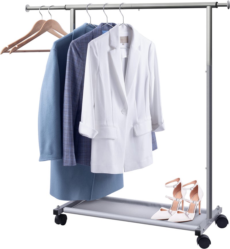 MISSLO Short Clothing Racks for Hanging Clothes with Bottom Shelves and Wheels Heavy Duty Rolling Clothes Rack Kids Clothing Rack for Adult Coat, Closet, Wardrobe - Image 1