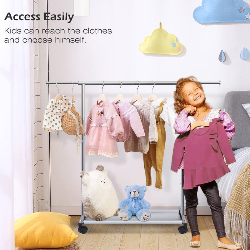 MISSLO Short Clothing Racks for Hanging Clothes with Bottom Shelves and Wheels Heavy Duty Rolling Clothes Rack Kids Clothing Rack for Adult Coat, Closet, Wardrobe - Image 4