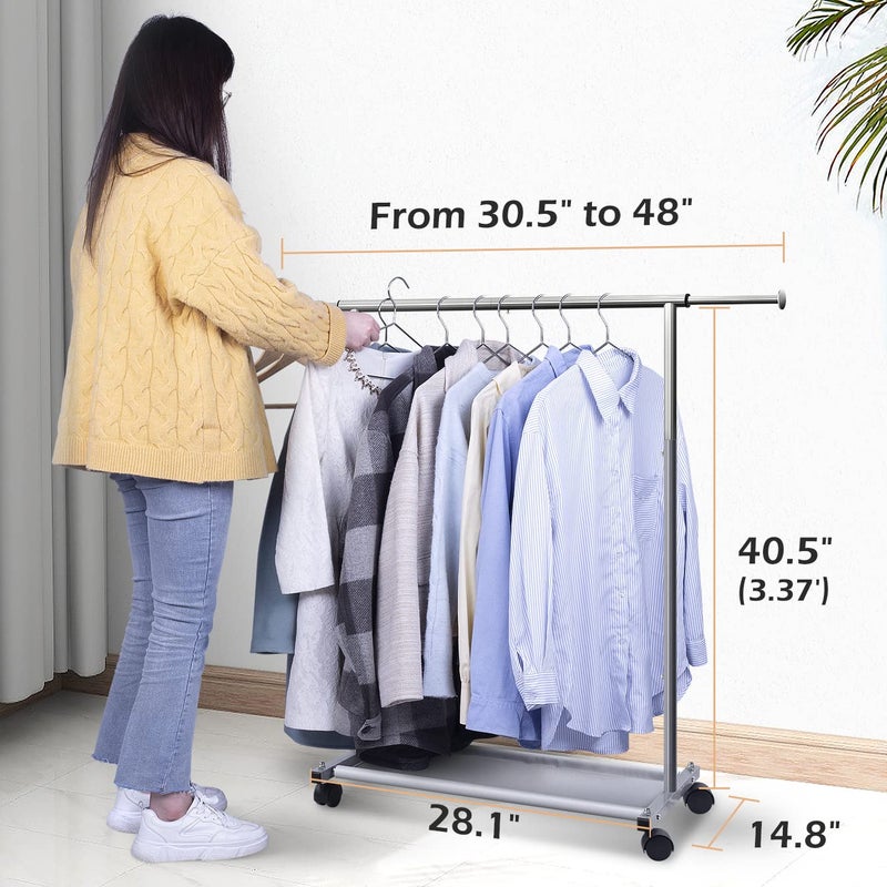 MISSLO Short Clothing Racks for Hanging Clothes with Bottom Shelves and Wheels Heavy Duty Rolling Clothes Rack Kids Clothing Rack for Adult Coat, Closet, Wardrobe - Image 3