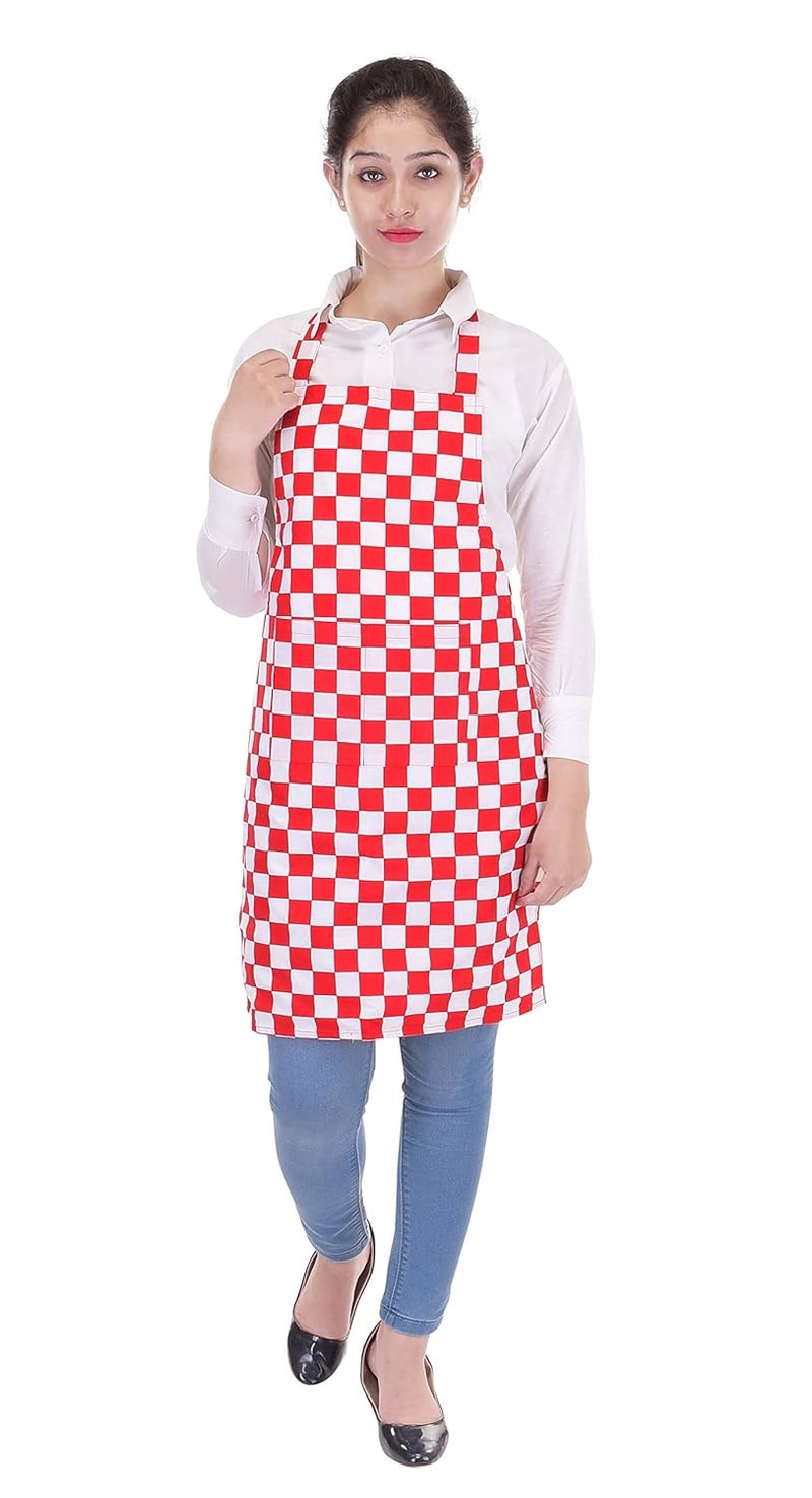 Switchon Switchon Checkered Waterproof Cotton Kitchen Apron with Cap Red and White Proudly made in india - Image 3