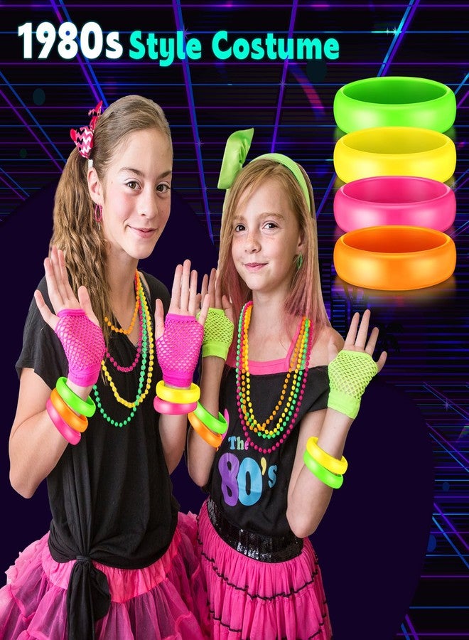 Batiyeer ملحقات أزياء نيون من باتيير 48 قطعة للنساء، 24 قطعة سوار بلاستيكي نيون من الثمانينات و24 قطعة قلادة خرز ملحقات أزياء من الثمانينات للنساء لزينة حفلات عيد الميلاد النيون - Image 3