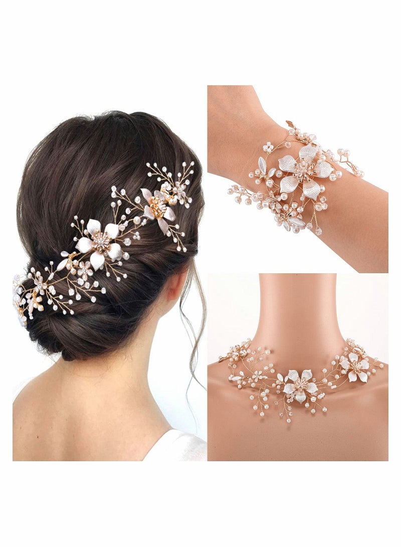 Loquat Women Pearl Crystal Bridal Headband Golden Rhinestone Flower Hair Band with Ribbon for Wedding Party Accessories - Image 1