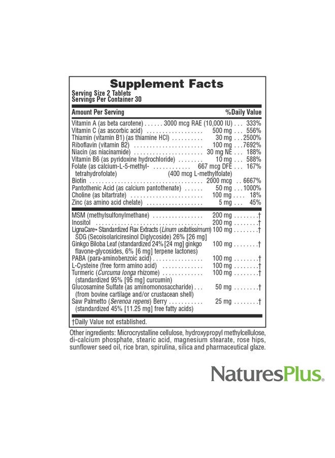 NaturesPlus Women's Ultra Hair Plus, Sustained Release - 60 Tablets - All-Natural Hair Growth Supplement - with Biotin - Promotes Healthy Hair, Skin & Nails - Gluten-Free - 30 Servings - Image 4