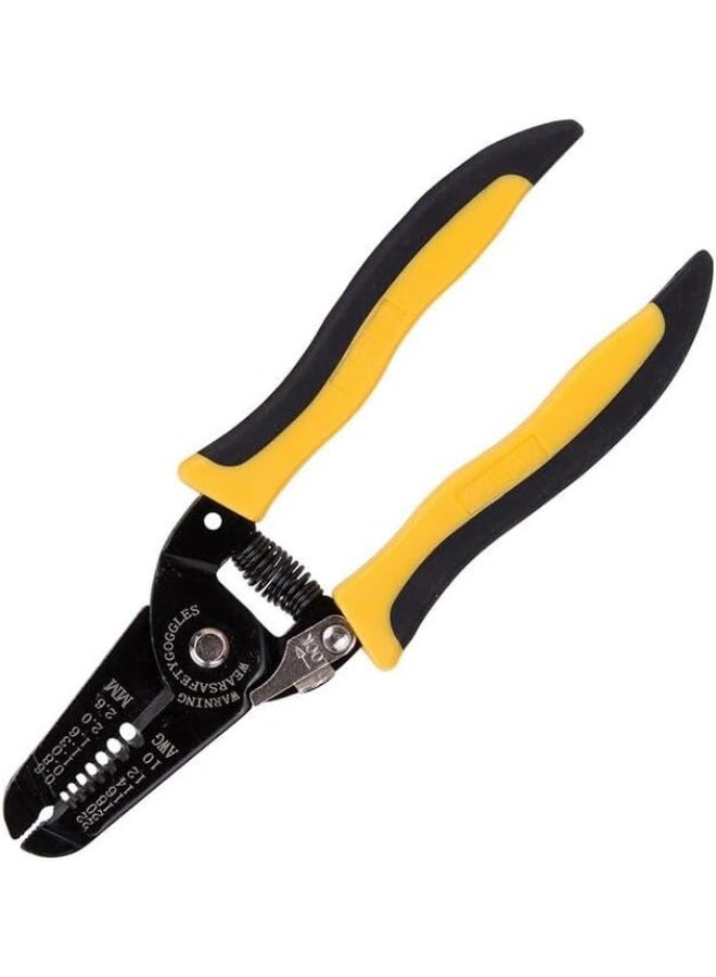 Deli 7-Inch Wire Stripper - High Carbon Steel Cutting Tool with PVC Coated Handle - Black/Yellow Professional Wire Cutter & Stripper - Image 1