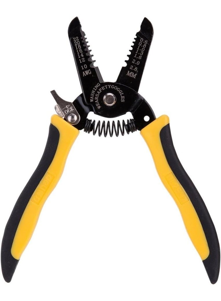 Deli 7-Inch Wire Stripper - High Carbon Steel Cutting Tool with PVC Coated Handle - Black/Yellow Professional Wire Cutter & Stripper - Image 3