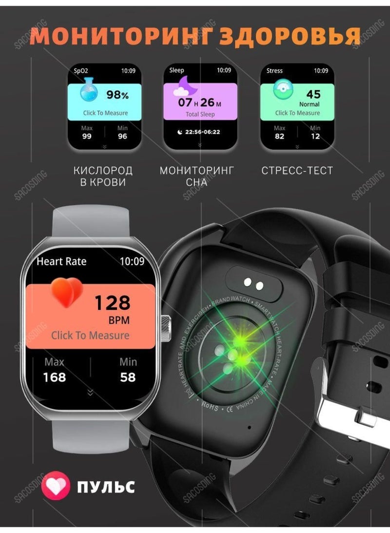 ساعة ذكية بشاشة AMOLED HD مقاس 2.01 بوصة، متعقب لياقة بدنية مقاوم للماء IP68 مع بلوتوث 5.3 ومراقبة معدل ضربات القلب والنوم للرجال والنساء - Image 4