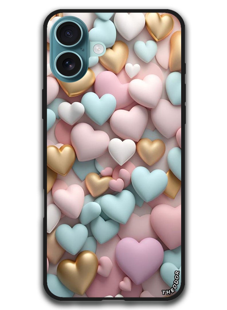 Theodor Protective Case Anti Scratch Shock Proof Bumper Cover For iPhone 16 (6.1)-inch Colourful Hearts - Image 1