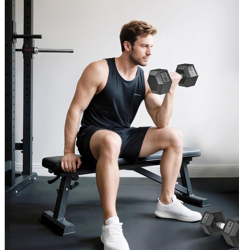 Hex Dumbbell Set, 2 x 17.5 kg Cast Iron Rubber Coated Dumbbell Set with Connecting Bars for Home, Gym and Office Workout, Black and Silver - Image 2