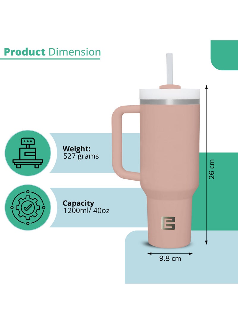 Ellementel Stainless Steel Vacuum Insulated Tumblers, 1.2L / 40oz - Double Walled Vacuum Flask, Insulated Tumbler with Straw, Travel Mug Cup for Water, Tea, Coffee and More (PEACH) - Image 2