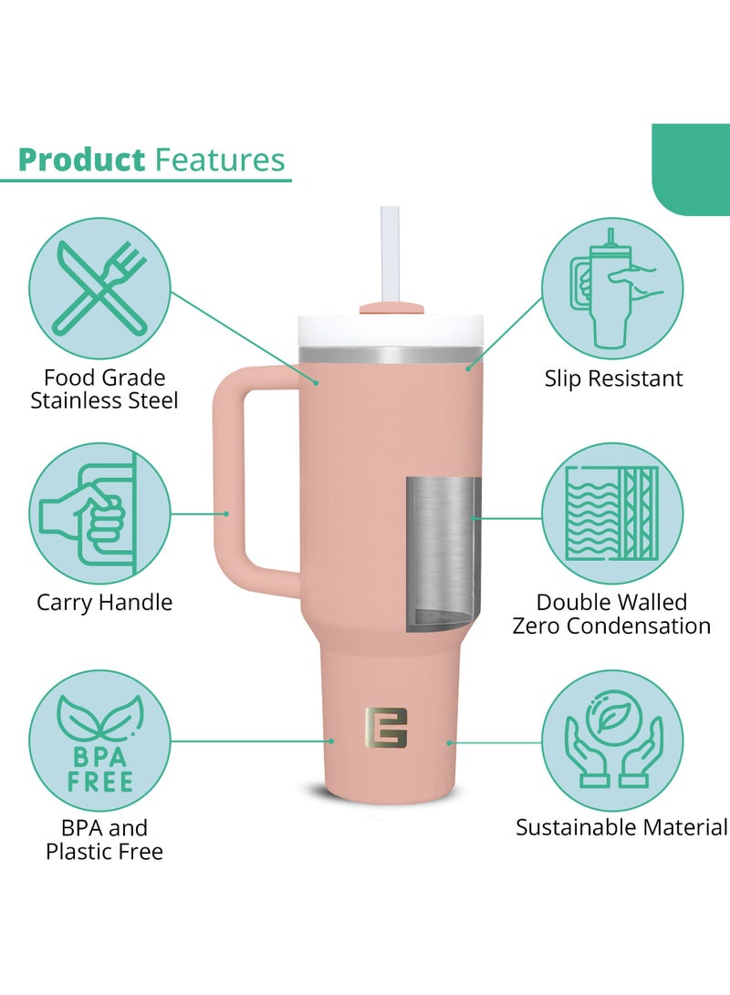 Ellementel Stainless Steel Vacuum Insulated Tumblers, 1.2L / 40oz - Double Walled Vacuum Flask, Insulated Tumbler with Straw, Travel Mug Cup for Water, Tea, Coffee and More (PEACH) - Image 3