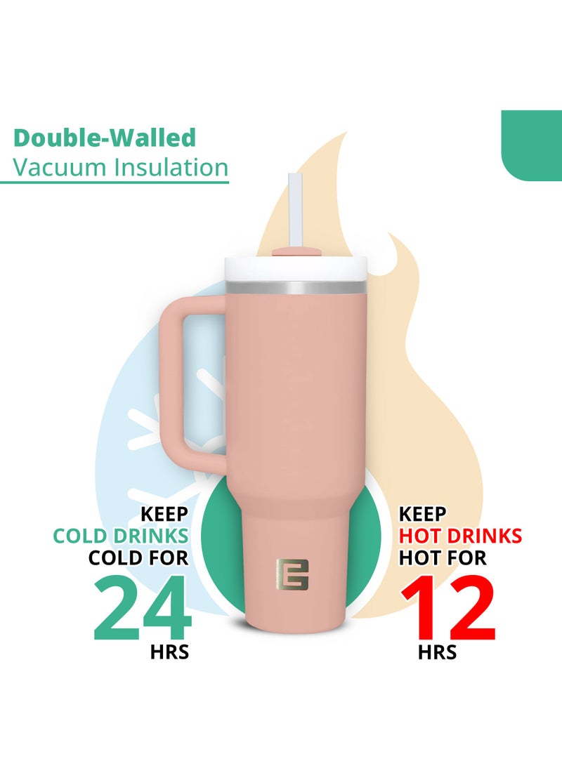 Ellementel Stainless Steel Vacuum Insulated Tumblers, 1.2L / 40oz - Double Walled Vacuum Flask, Insulated Tumbler with Straw, Travel Mug Cup for Water, Tea, Coffee and More (PEACH) - Image 4