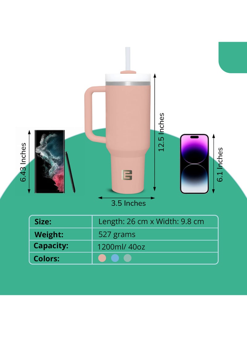 Ellementel Stainless Steel Vacuum Insulated Tumblers, 1.2L / 40oz - Double Walled Vacuum Flask, Insulated Tumbler with Straw, Travel Mug Cup for Water, Tea, Coffee and More (PEACH) - Image 5