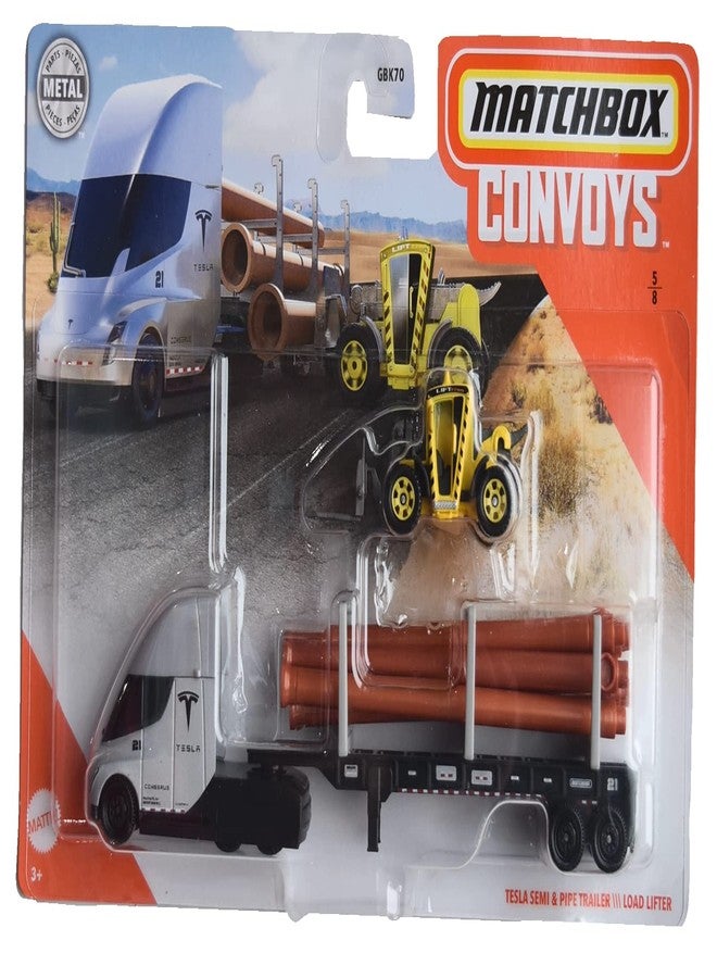 Matchbox Convoys Tesla Semi & Pipe Trailer with Load Lifter