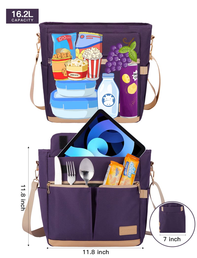 JOYHILL Lunch Bag for Woman, Leakproof Insulated Lunch Box with Shoulder Strap, Adult Reusable Lunch Cooler Tote Bags for Work Picnic Camping Beach (D-PURPLE) - Image 3