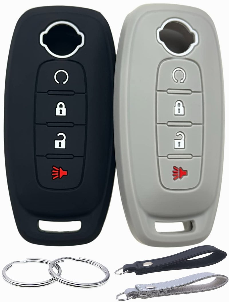 REPROTECTING Silicone Rubber Key Fob Cover Compatible with Nissan Pathfinder Rogue Kicks 4 ButtonsRemote Start Black Grey