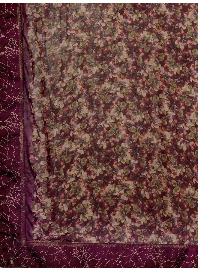 Satrani Women's Weight Georgette Floral Printed Saree with Unstitched Blouse Piece (4074S986N_Brown & Multi) - Image 4