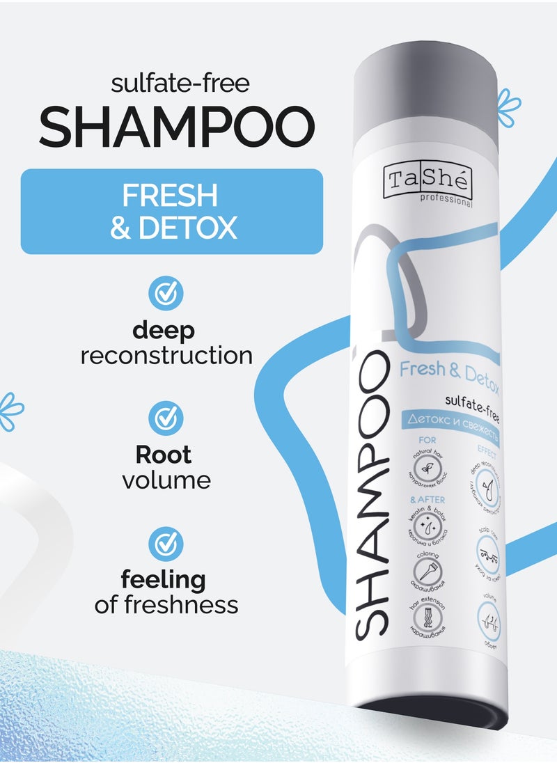 Tashe Anti Dandruff Sulfate-Free Reconstructing Hair Shampoo "Fresh & Detox" – Deep Reconstruction, Scalp Care & Volume Boost for All Hair Types, 300 ml  - Image 2