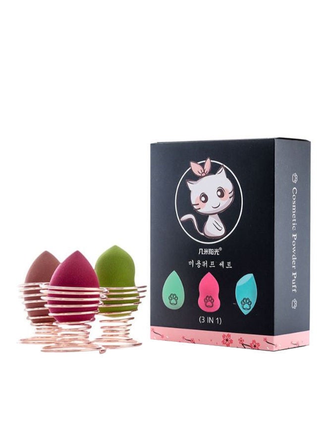 NIBEMINENT 3-Piece Soft Makeup Sponge Set With Holder Multicolour